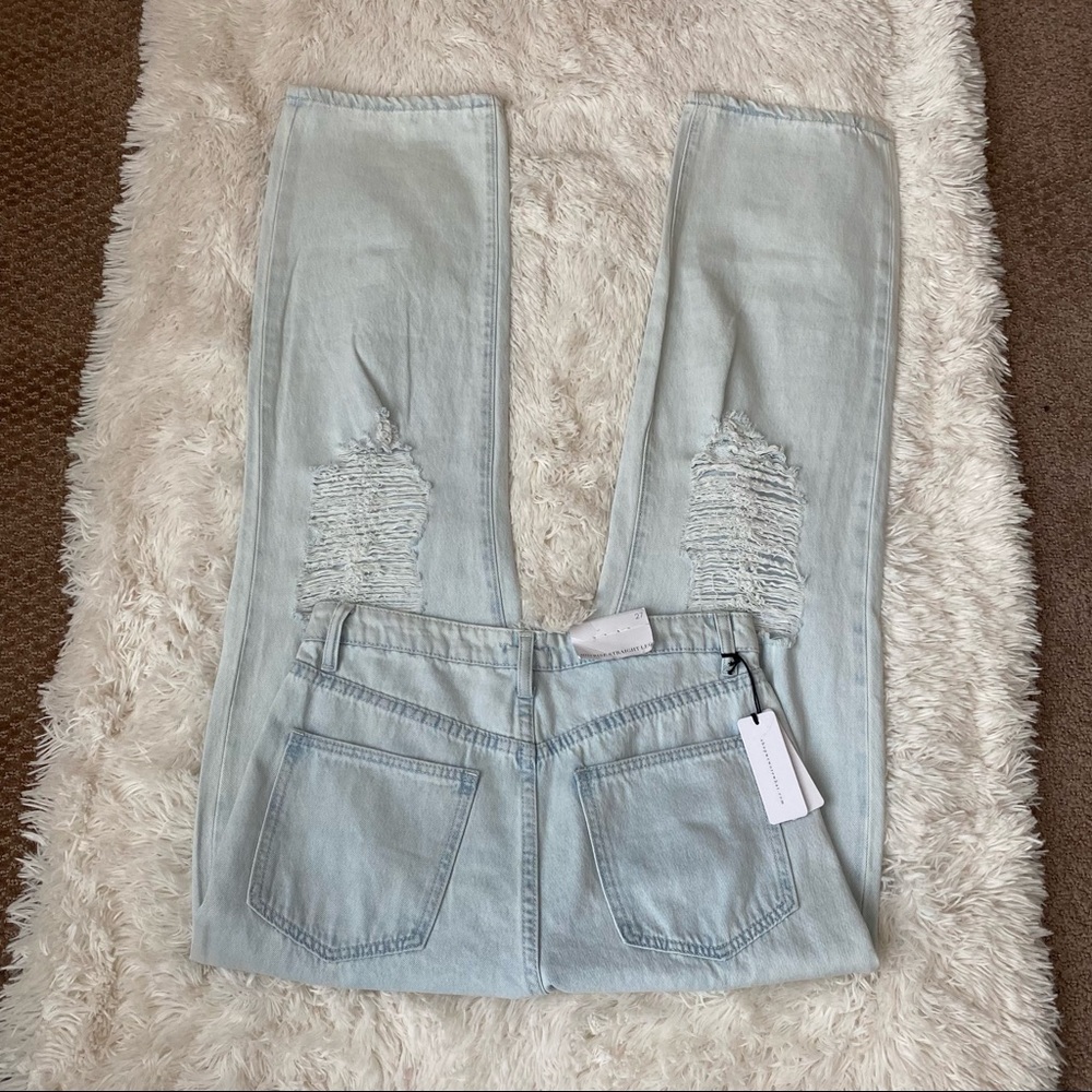 NWT WeWoreWhat Distressed Mid Rise Straight Light Wash Womens Jeans Y2K - Picture 7 of 10